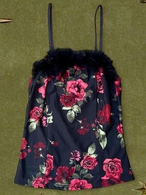 90s Vibe Black Fur & Roses Tank Top